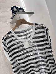 Totem embroidery hollow knitted short sleeves