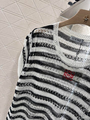 Totem embroidery hollow knitted short sleeves
