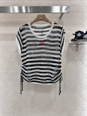 Totem embroidery hollow knitted short sleeves