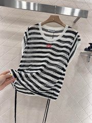 Totem embroidery hollow knitted short sleeves