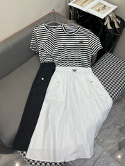 Striped top patchwork dress