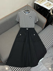 Striped top patchwork dress