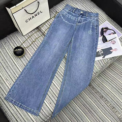Alphabet chain print denim straight pants