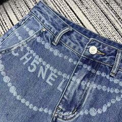 Alphabet chain print denim straight pants