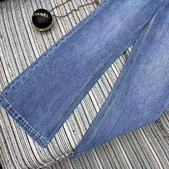 Alphabet chain print denim straight pants