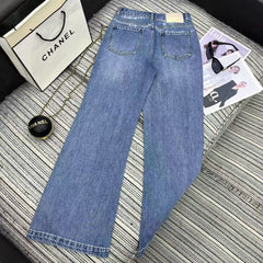 Alphabet chain print denim straight pants