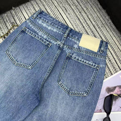Alphabet chain print denim straight pants