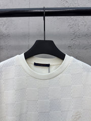 Checkerboard embroidered wool short sleeves