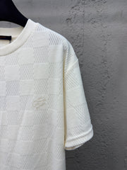 Checkerboard embroidered wool short sleeves
