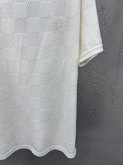 Checkerboard embroidered wool short sleeves