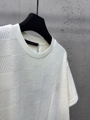 Checkerboard embroidered wool short sleeves