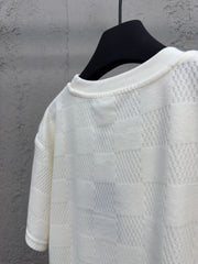 Checkerboard embroidered wool short sleeves