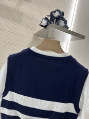 Contrasting color fake two-piece cotton top