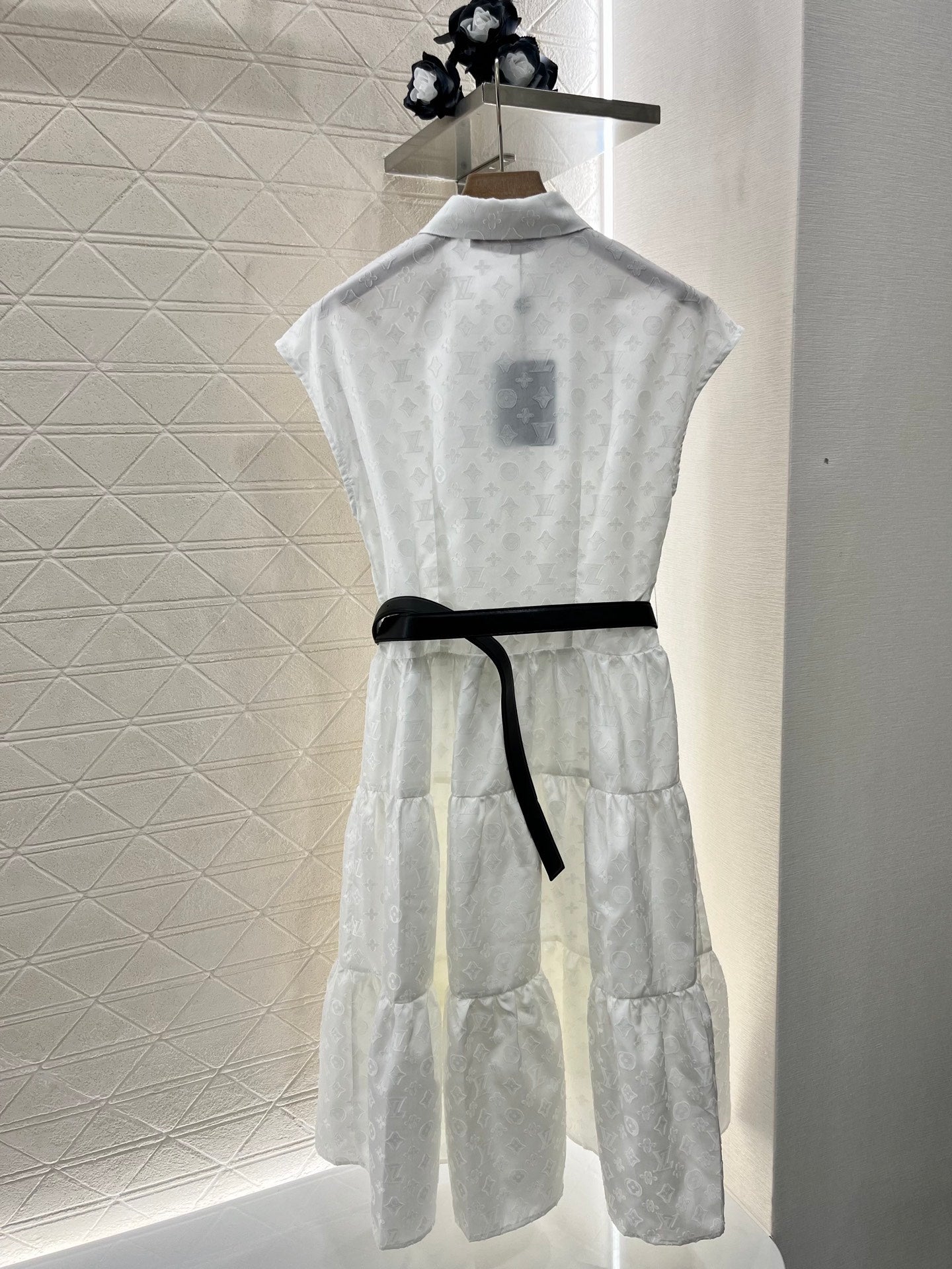 Jacquard belt sleeveless dress
