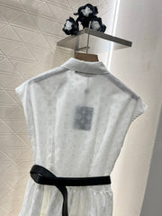 Jacquard belt sleeveless dress