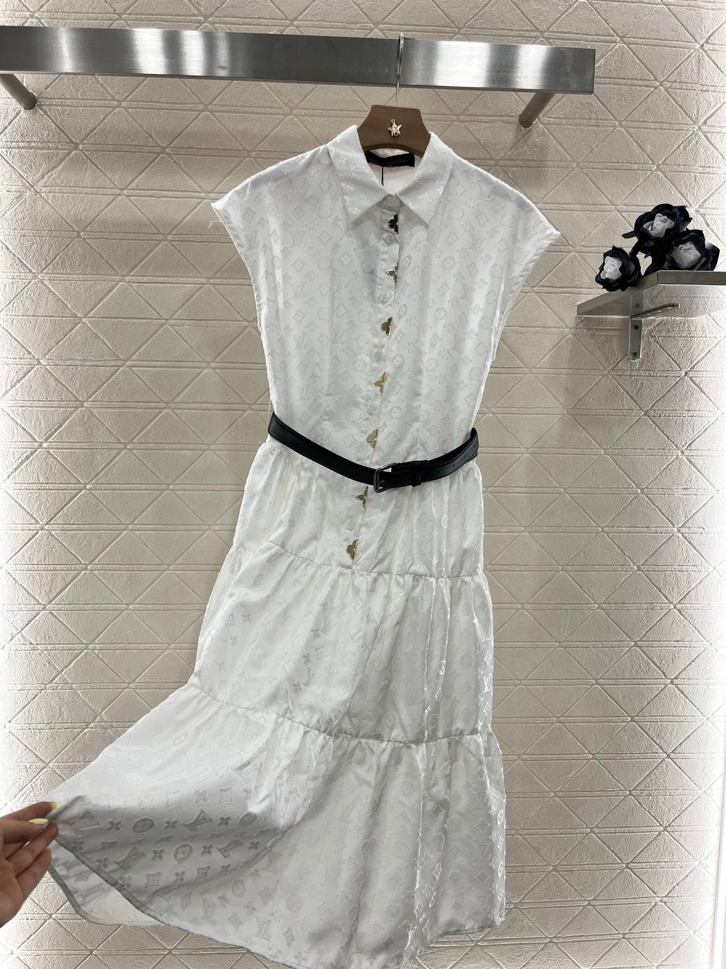 Jacquard belt sleeveless dress