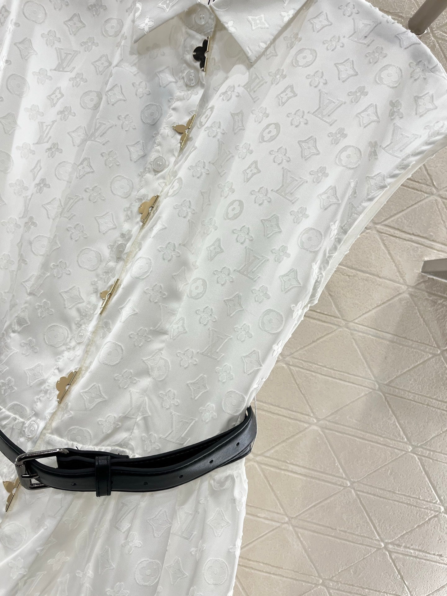 Jacquard belt sleeveless dress