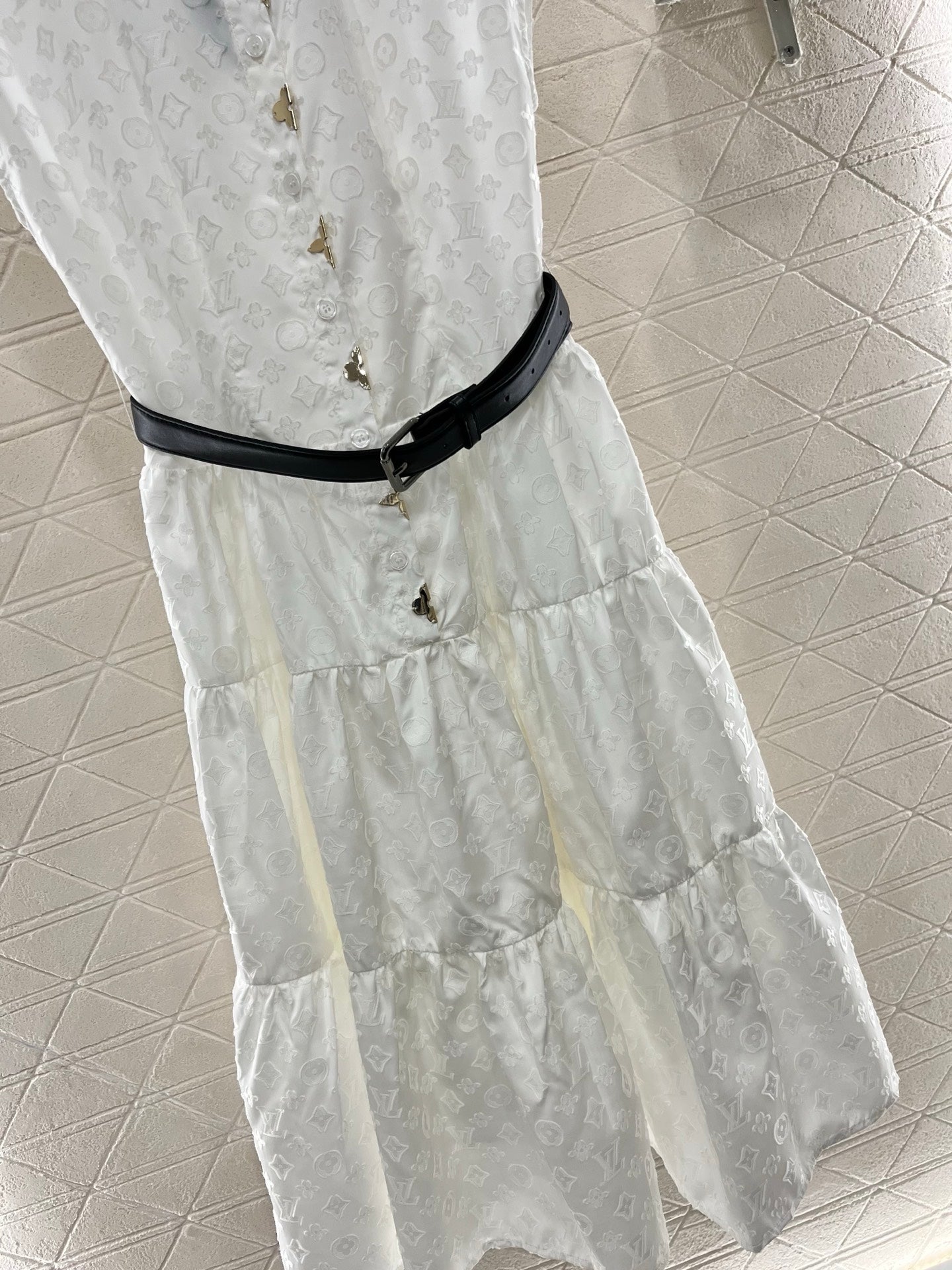 Jacquard belt sleeveless dress