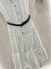 Jacquard belt sleeveless dress