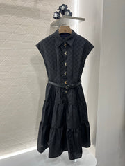 Jacquard belt sleeveless dress