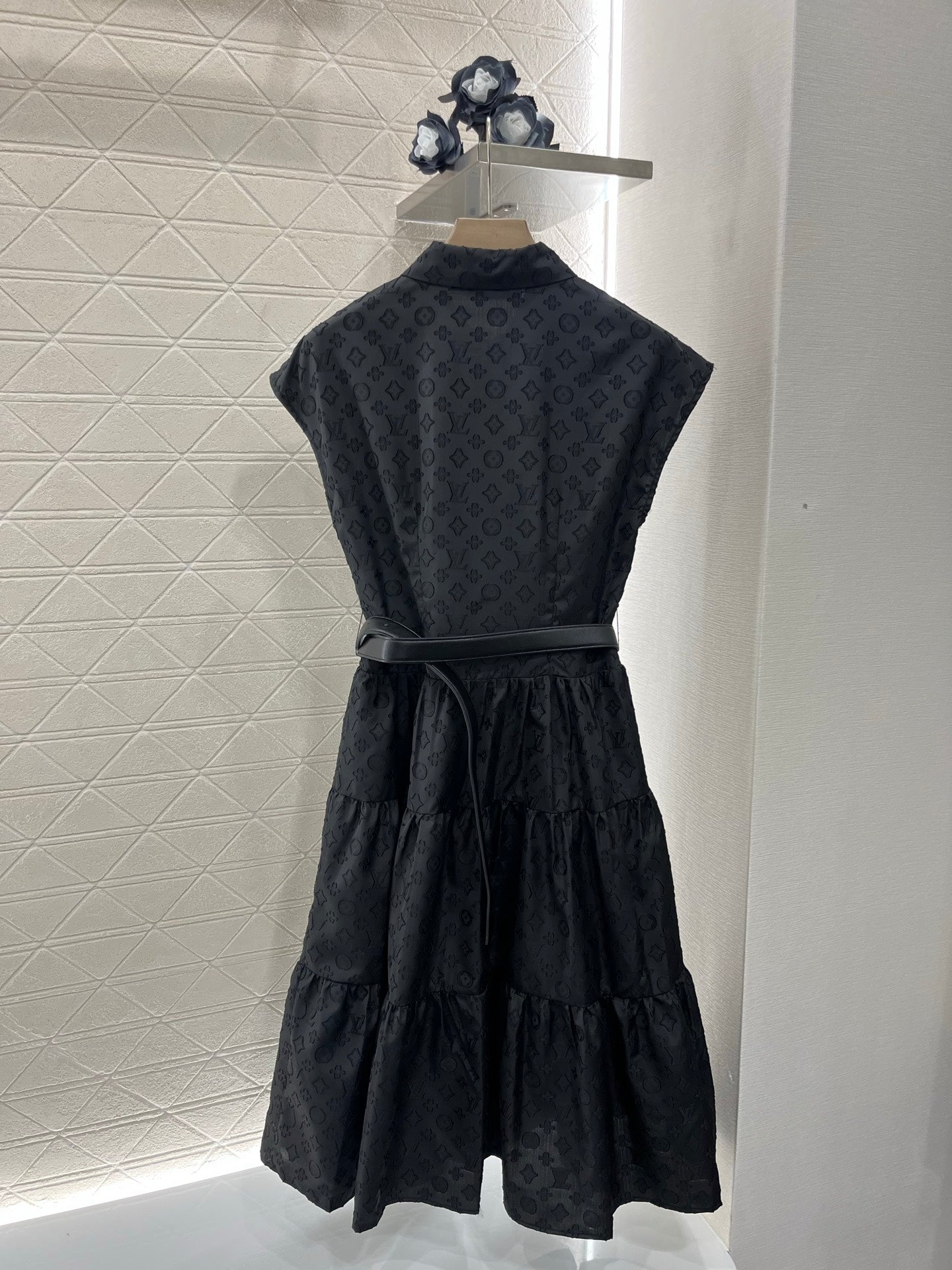 Jacquard belt sleeveless dress