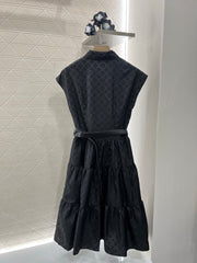 Jacquard belt sleeveless dress