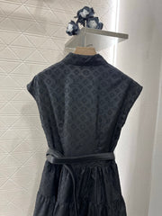 Jacquard belt sleeveless dress