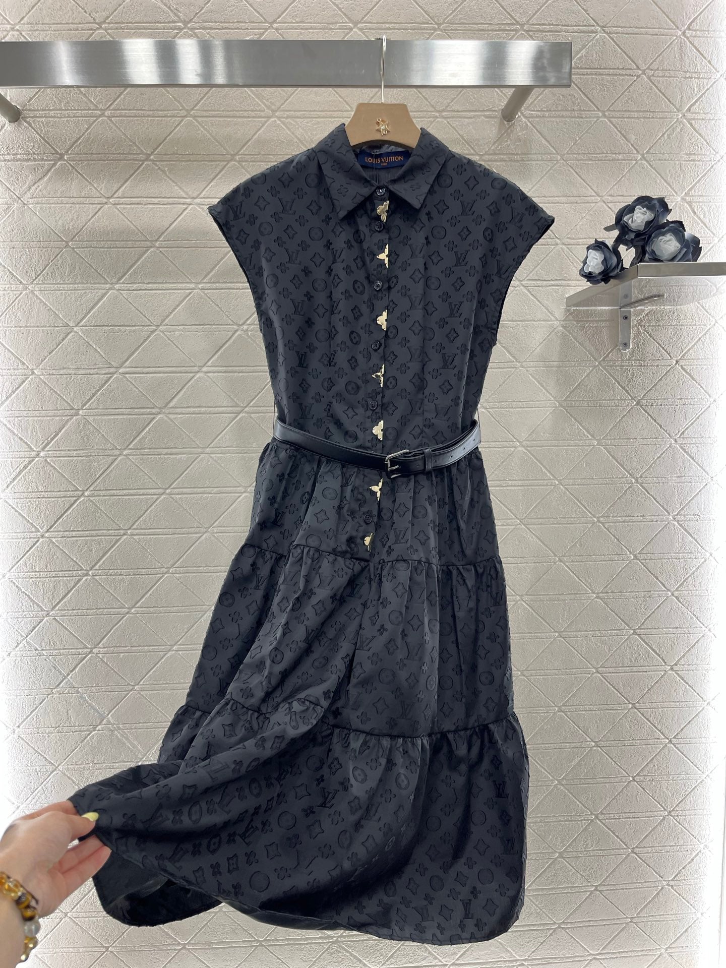 Jacquard belt sleeveless dress