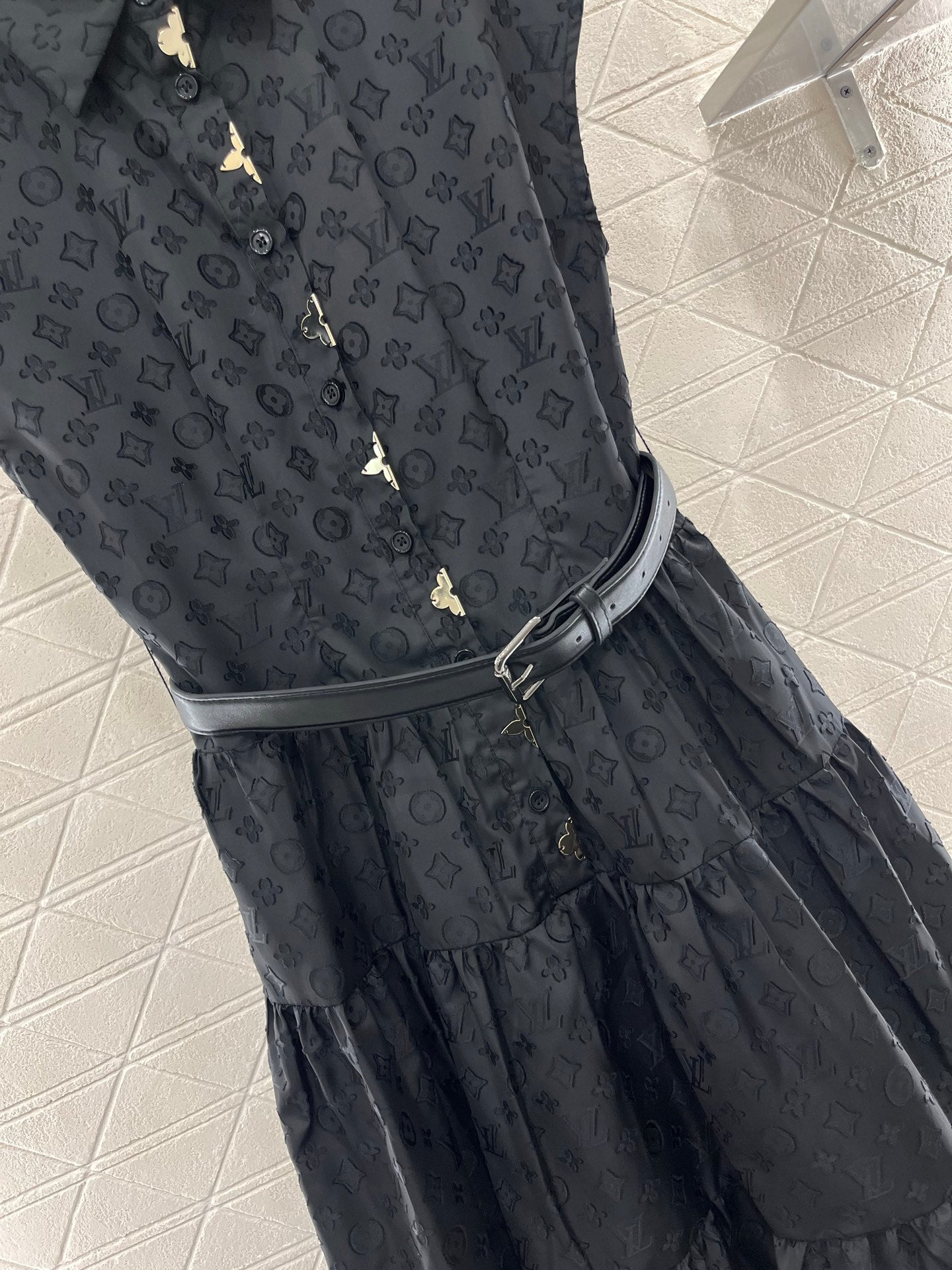 Jacquard belt sleeveless dress