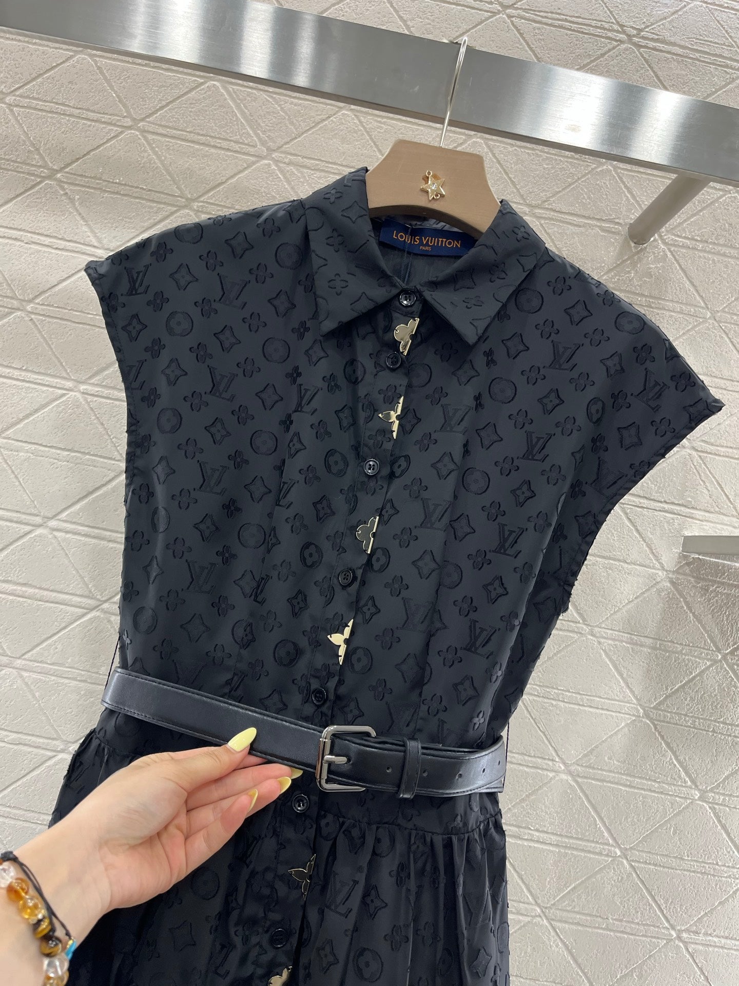 Jacquard belt sleeveless dress