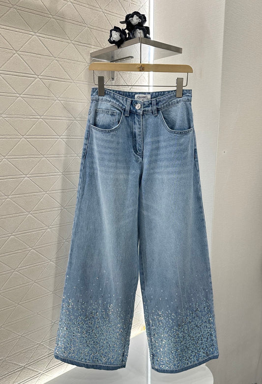 Heavy sequin wide-leg jeans