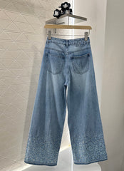 Heavy sequin wide-leg jeans