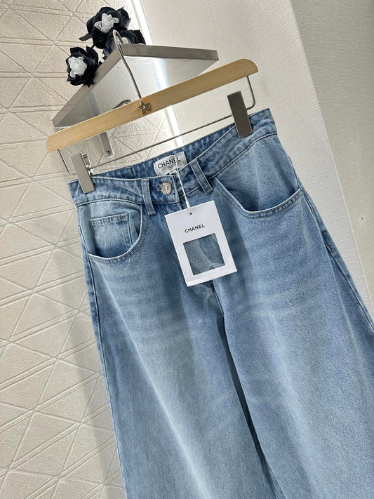 Heavy sequin wide-leg jeans