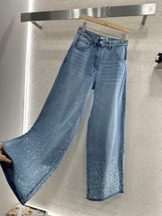Heavy sequin wide-leg jeans