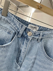 Heavy sequin wide-leg jeans