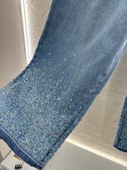 Heavy sequin wide-leg jeans