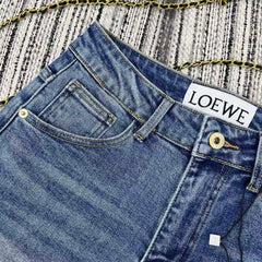 Pocket print denim shorts
