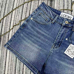 Pocket print denim shorts