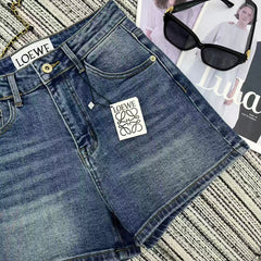 Pocket print denim shorts