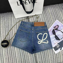 Pocket print denim shorts