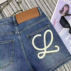 Pocket print denim shorts
