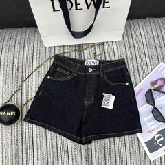 Pocket print denim shorts