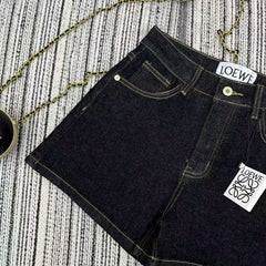 Pocket print denim shorts