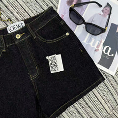 Pocket print denim shorts