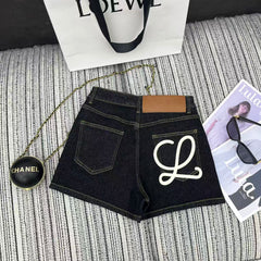 Pocket print denim shorts