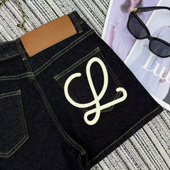 Pocket print denim shorts