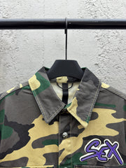 Cross-stitched leather jacket