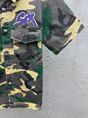 Cross-stitched leather jacket