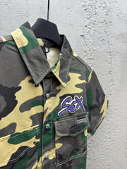 Cross-stitched leather jacket