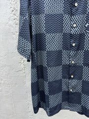 Cross-stitched leather jacket
